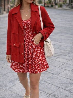 Adorable Red Spring Jacket Lightweight Jacket | Minimalist